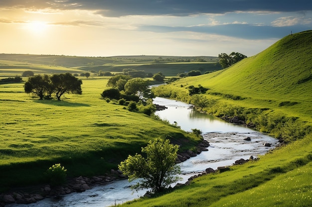 La sérénité des prairies Le paysage pittoresque de la campagne avec les prairies en fleurs