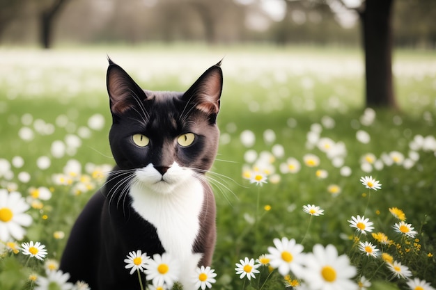 Sérénité printanière Portraits captivants de beaux chats entourés de fleurs luxuriantes