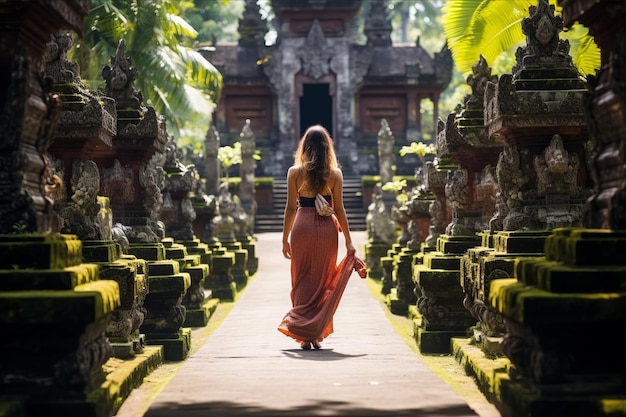 Serenité Sacrée Explorant les temples de Bali avec des vêtements traditionnels de sarong