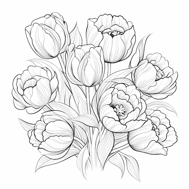 La sérénité de la tulipane gracieuse Page à colorier pour adultes simplifiée avec une élégance florale