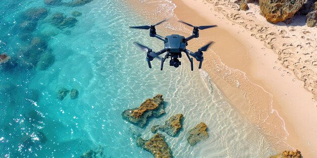 La sérénité en vol Petit avion survolant la plage de l'océan