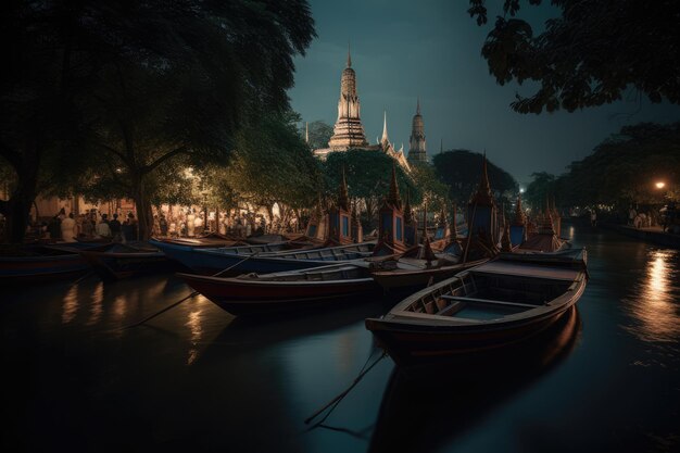 Photo serenité et wat pho templo majestueux rio tranquille budas dourados banguecoque génératif ia