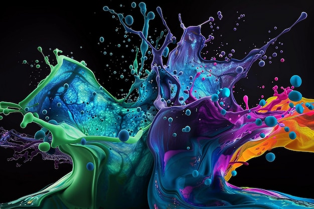 une série colorée d'éclaboussures de différentes couleurs sont créées par l'artiste