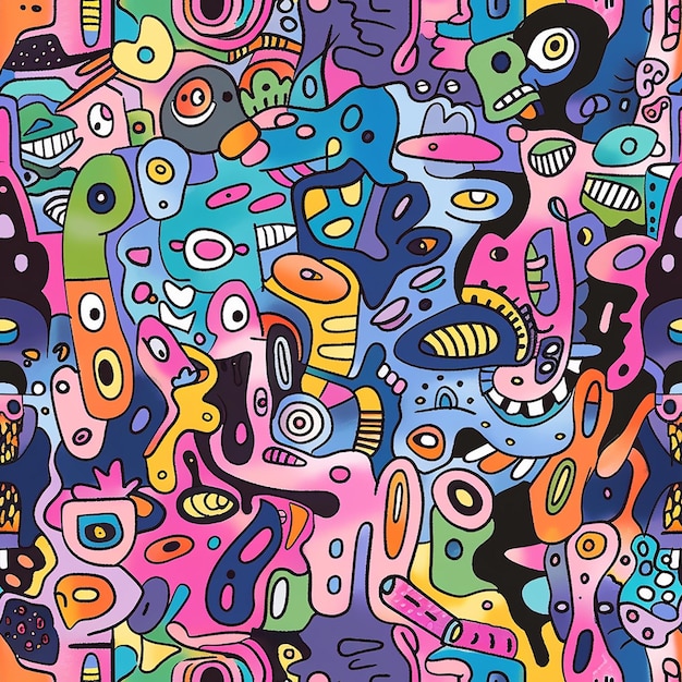 une série colorée de personnages de dessins animés de différentes couleurs et formes