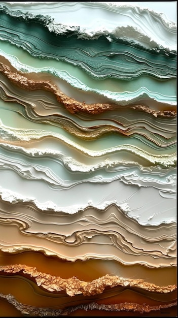 série de couches de peinture texturées avec des couleurs allant du vert clair au brun au blanc