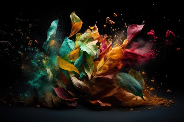 Série d'explosions de feuilles de plantes dans une variété de couleurs et de textures