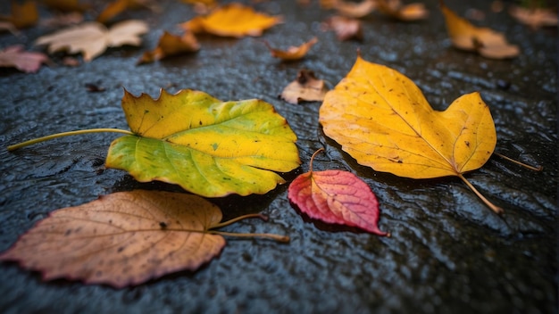Une série de feuilles d'automne tombées de différentes couleurs