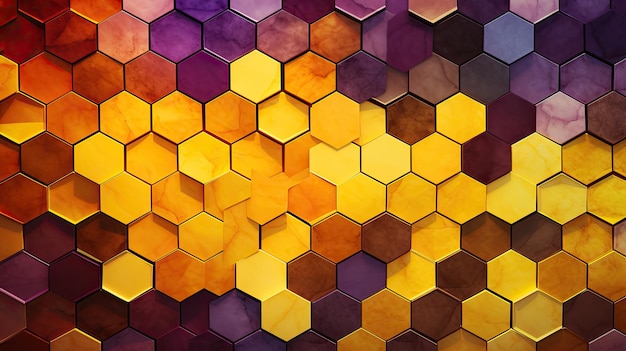 Une série d'hexagones dans les tons jaune et violet