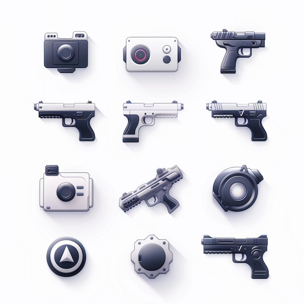 une série d'images d'armes à feu dont une qui dit arme à feu