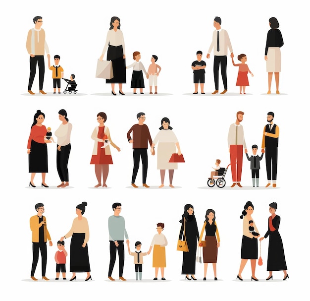 une série d'images de personnes avec un enfant et un enfant