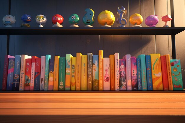 Une série de livres de contes colorés sur une étagère