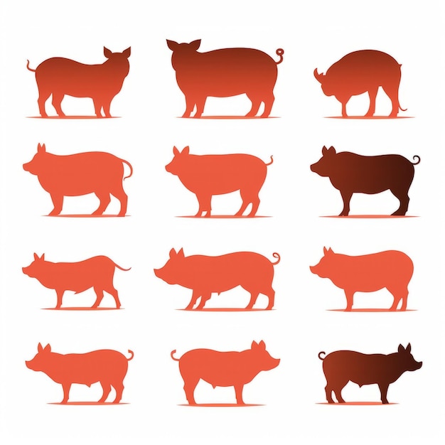 Série de logos minimalistes de silhouettes de cochons colorés