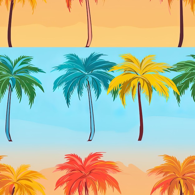 Photo une série de palmiers avec un coucher de soleil en arrière-plan