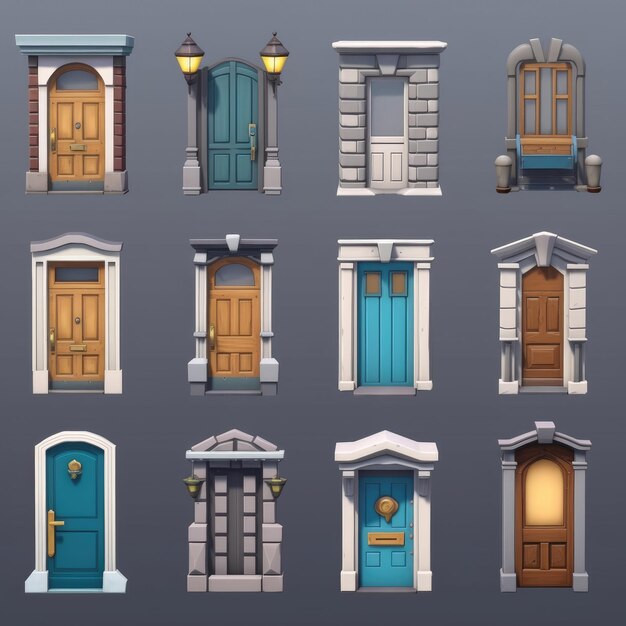 Photo une série de portes de différentes couleurs avec une porte bleue.