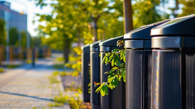 Une série de poubelles publiques avec des compacteurs à énergie solaire aident à garder les rues propres tout en