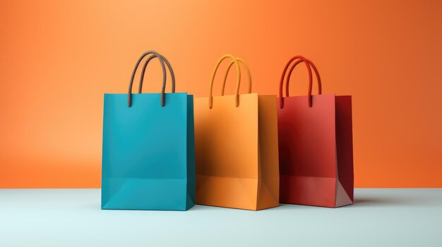 Une série de sacs en papier symbolisant le concept de marchandises disponibles à l'achat une vitrine de vente au détail