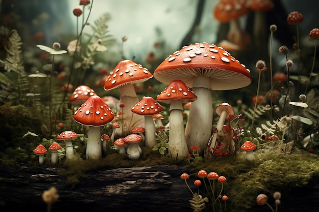 La série Wonderland avec des champignons fantaisistes Generative Ai