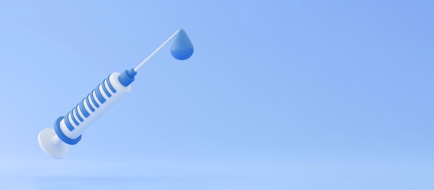 Seringue 3d pour vaccin, vaccination, injection, vaccin contre la grippe. Icône de vaccination avec équipement médical. Notion de minimalisme. Rendu d'illustration 3D avec espace de copie