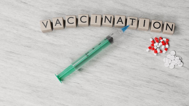 Seringue médicale avec une aiguille pour la vaccination rendu 3D