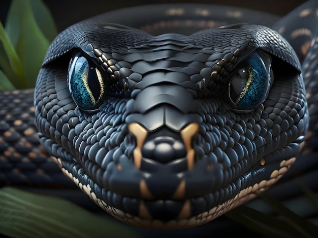 un serpent aux yeux bleus et à la tête noire