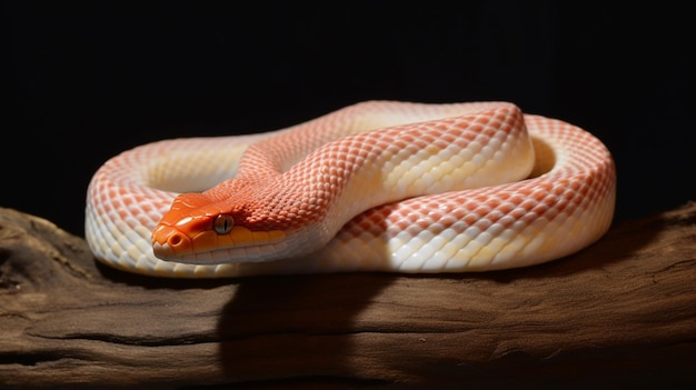 Photo un serpent blanc avec un anneau rouge autour du cou est assis sur une bûche.