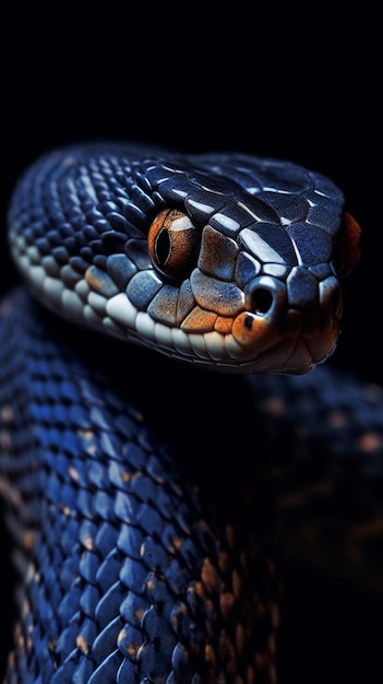 Un serpent bleu avec un oeil rouge