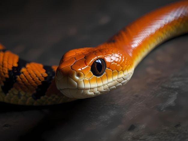 Photo un serpent brun et orange avec un œil noir et une bande jaune