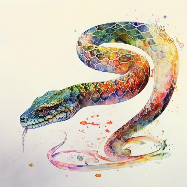Un serpent coloré avec une longue queue et une longue queue.