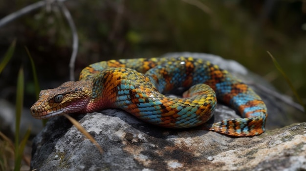 Un serpent coloré sur un rocher