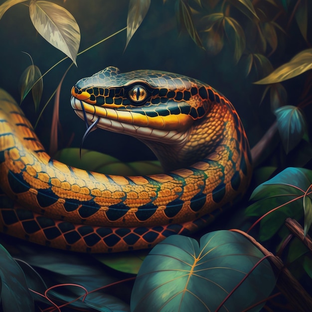 Serpent de couleur élégant dans l'illustration de la forêt