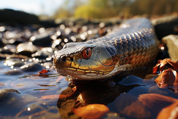 Serpent dans l'eau de la rivière