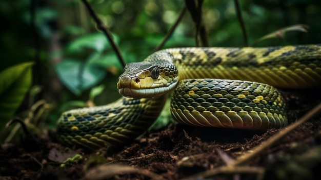 Un serpent dans la jungle aux yeux verts