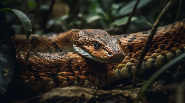 Un serpent dans la jungle avec un fond vert