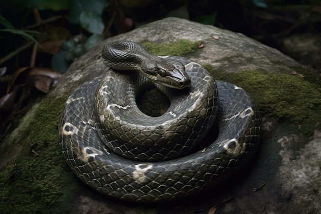 Un serpent enroulé sur un rocher