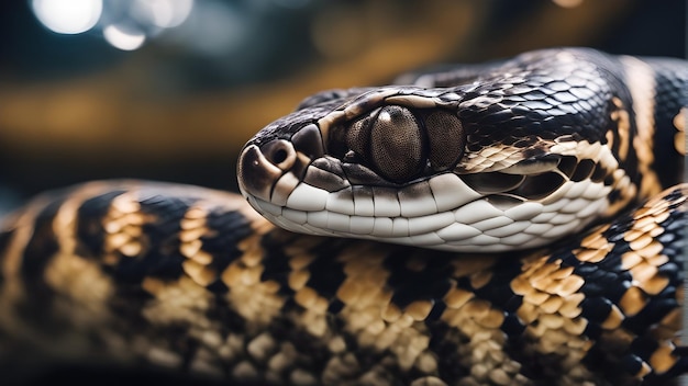 Le serpent est un serpent à queue rayée noire et blanche.
