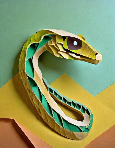 Photo un serpent fait de papier avec un fond vert et jaune