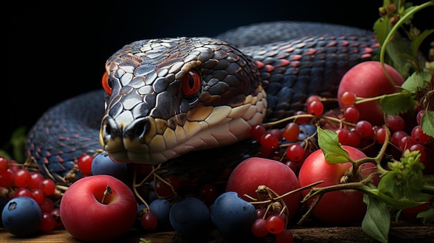 Photo serpent avec un fruit ai génératif