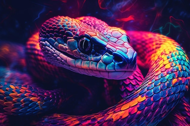 Un serpent avec un motif arc-en-ciel sur la tête