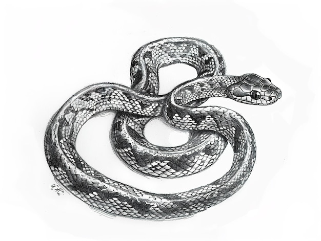 Photo un serpent noir et blanc avec un fond blanc