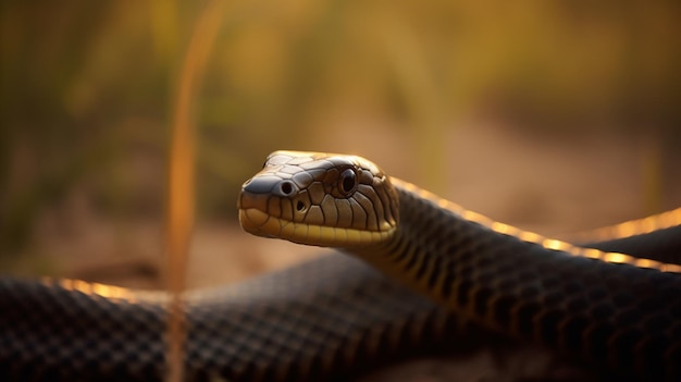 Photo un serpent noir avec un visage jaune et une bande jaune sur la tête