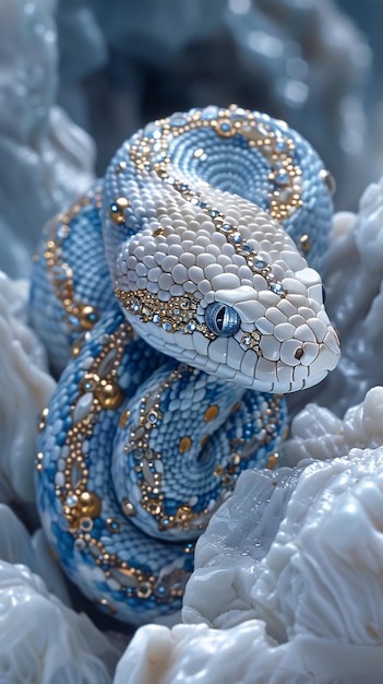 un serpent avec des perles d'or sur sa tête douze zodiaques couverture de style national illustration 3D serpent année de