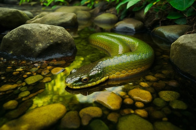 Serpent qui se couche dans de l'eau générative ai