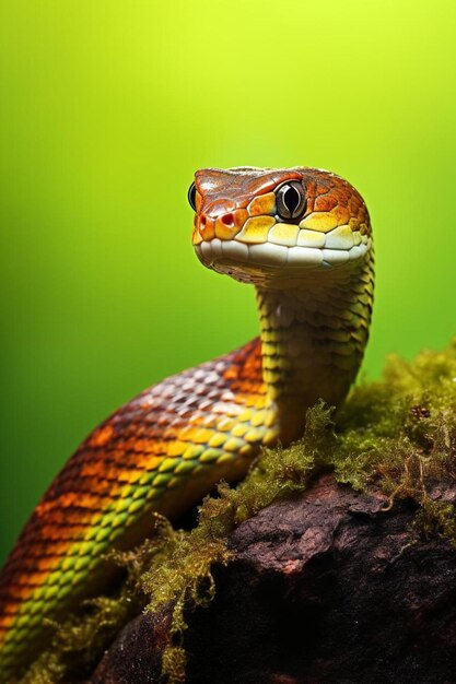 Photo un serpent avec des rayures rouges et jaunes sur sa tête