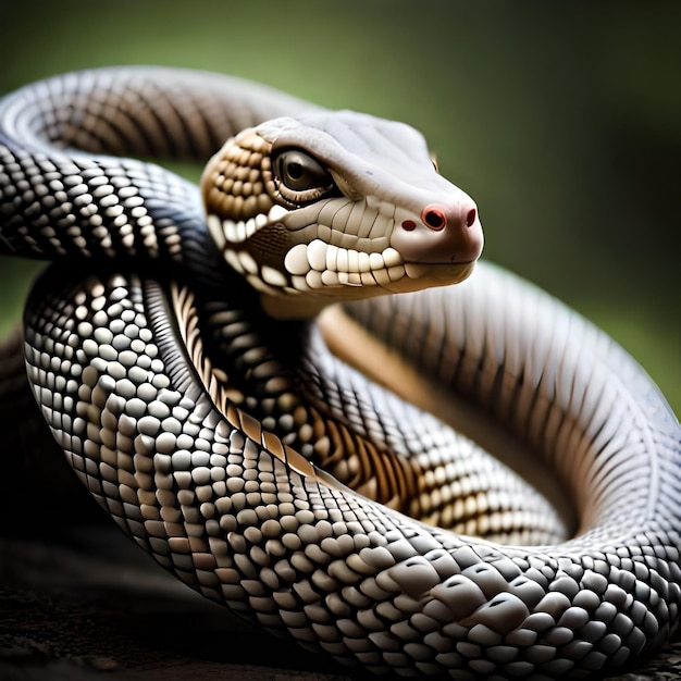 Un serpent à sonnette enroulé prêt à frapper