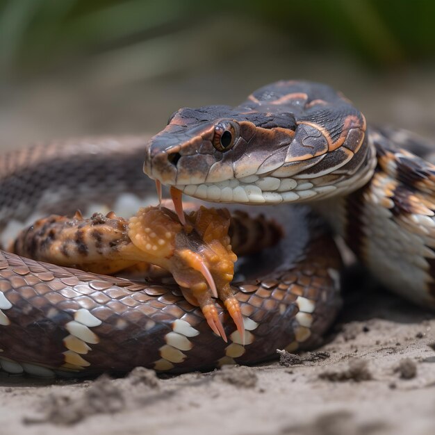 Photo un serpent avec une tête brune et noire et des rayures.