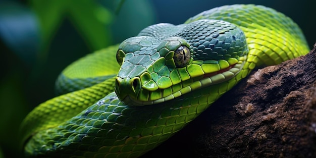 Serpent venimeux vert sur l'arbre