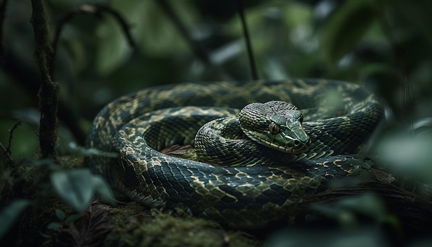Photo un serpent vert avec des points blancs sur sa tête est allongé sur une branche