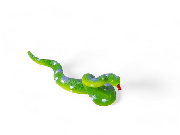 Un serpent vert avec des taches bleues isolé sur blanc