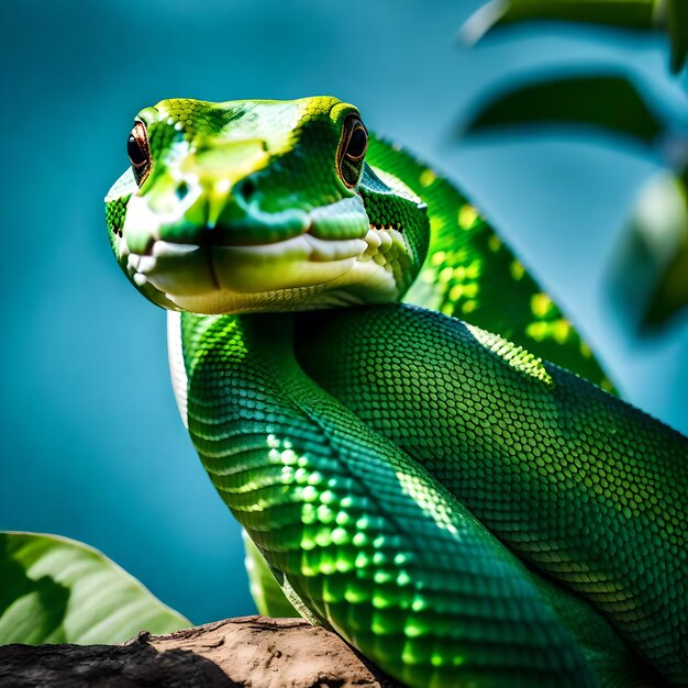 Photo un serpent vert avec une tête verte et un œil vert