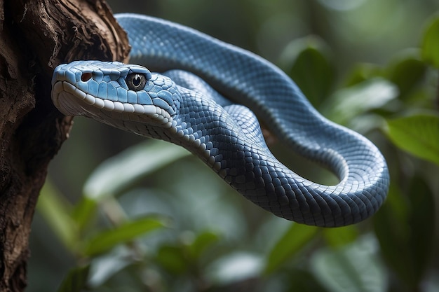 Serpent vipère bleu sur la branche Serpent serpent bleu insularis